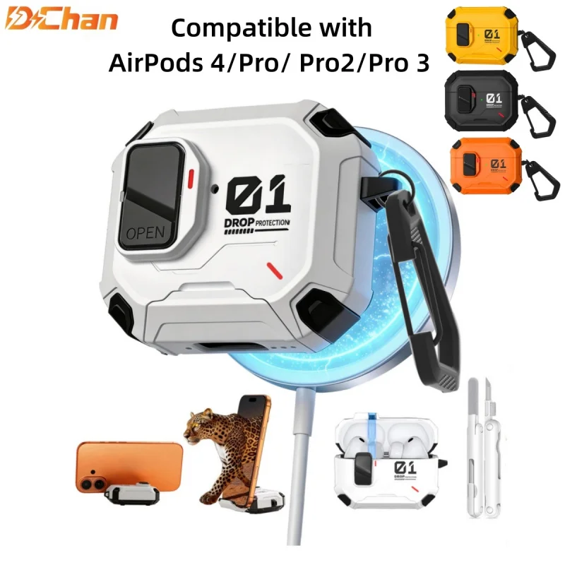 New Safety Lock Earphone Case for AirPods Pro 3 Pro Pro2 Case Auto-Open Hard Shell for AirPods 4 Pro 2 3 Compatible with MagSafe