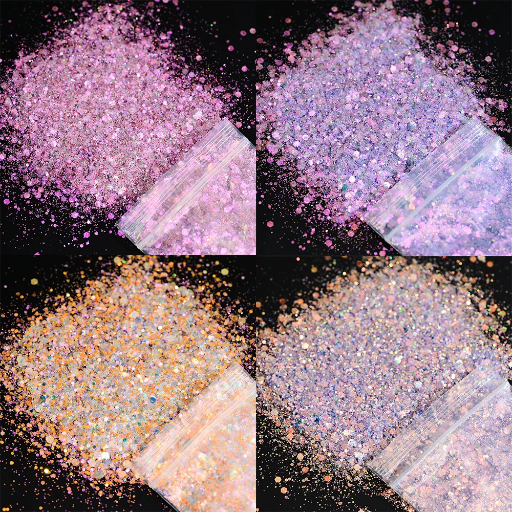 10g/Bag Holographic Hexagon Glitter Nail Tips Laser Sequin Powder Flakes Sparkly Nail Art Decoration Epoxy Resin Filling Glitter