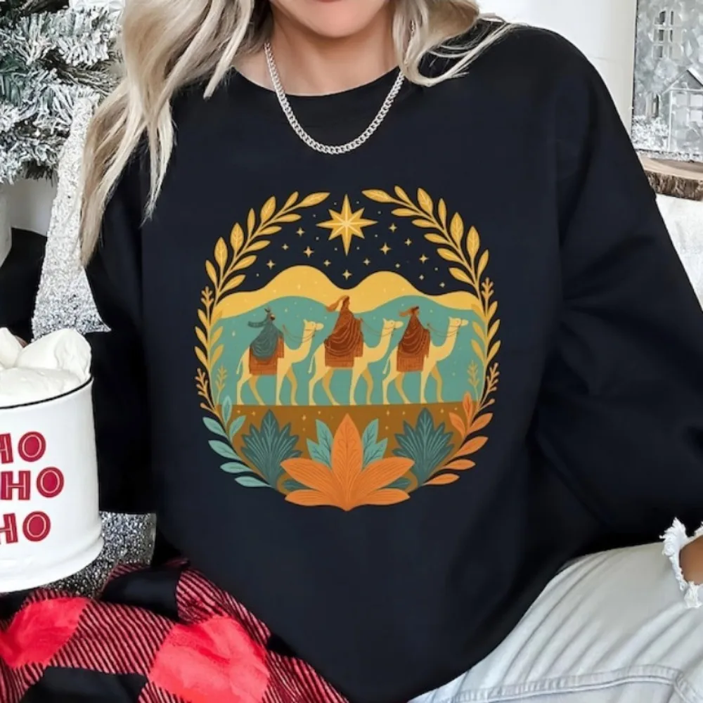 

Три мудреца, женский свитер Reyes Magos, мексиканские топы унисекс, латинский Рождество, народное искусство, праздничный подарок, осенне-зимний пуловер