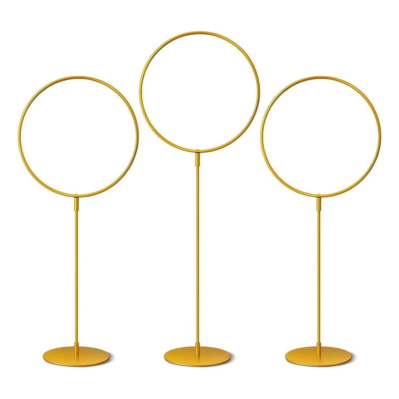 CQMF-3 PCS Gold Metal Round Hoop With Stand Standing Golden Ring Centerpieces Large Goal Posts For Party
