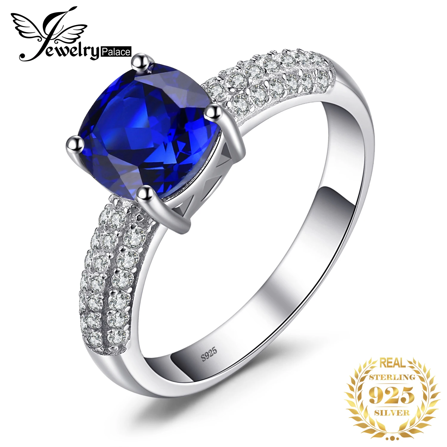 

JewelryPalace Cushion 2.2ct Created Blue Sapphire 925 Sterling Silver Ring for Women Fashion Statement Gemstone Engagement Ring