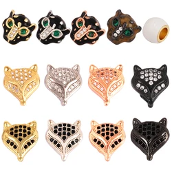 Fox Leopard Cute Animal Space beads, Micro Pave CZ Clear Black Cubic Zirconia beads , Men Bracelet Charms, Bracelet Charms Q45