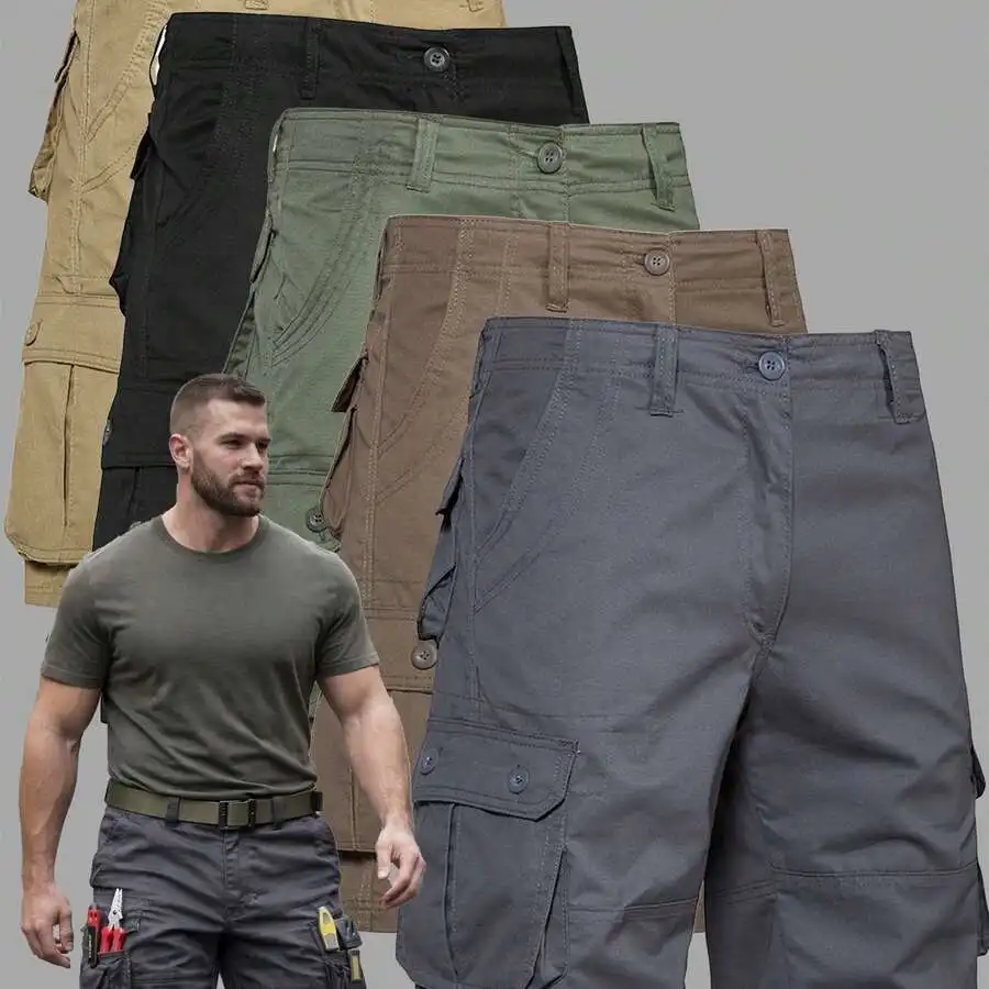 

Mens Cotton Cargo Shorts Set 5pcs Loose Fit Multiple Pockets Breathable Summer Casual Outdoor