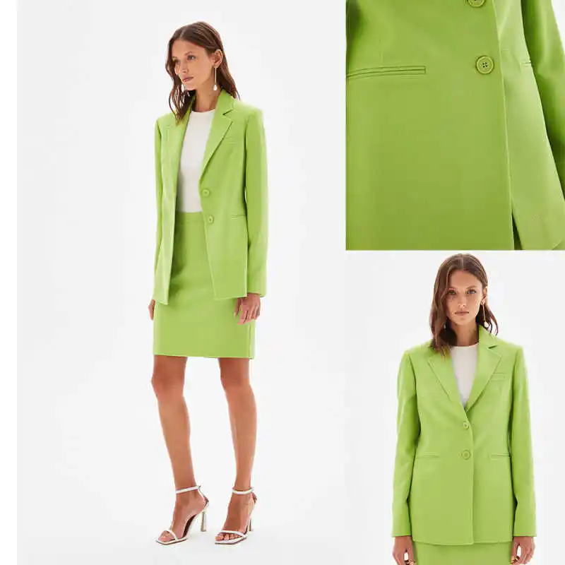 

Summer Green Women Skirts Suits Ladies Formal Fashion Wear Prom Birthday Party Customized Blazer Sets 2 Pieces