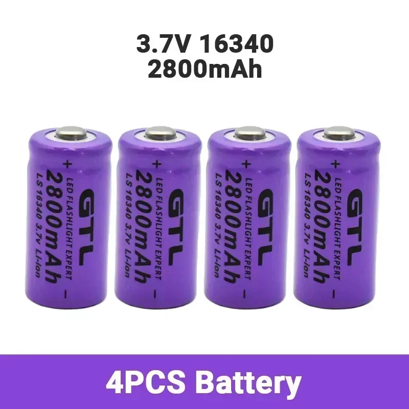 100% New original 16340 Battery CR123A 16340 Battery 2700mAh 3.7V Li-ion Rechargeable Battery+16340Charger