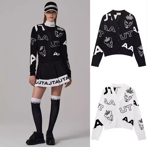 2025 여성 골프 니트 가디건, 자카드 V넥 싱글 브레스트, 캐주얼 패션, 가을 및 겨울, 새로운 디자인 Best5