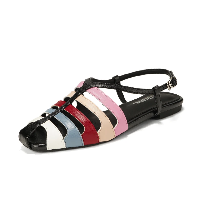 

Flat Shoes Woman Color Weaving Flats Sandal Retro Close Toe Slingback Feminino Summer Openwork Ladies Sandals 2026 New