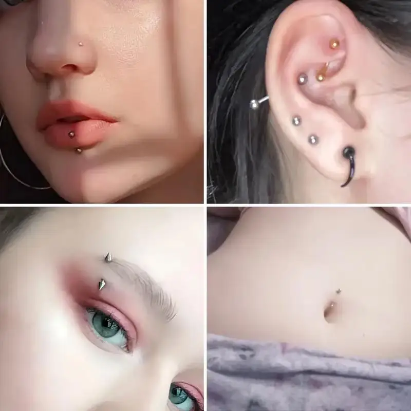 30PCS/Set 16G Eyebrow Rings Tragus Helix Rook Daith Earrings Lip Ring Barbell Body Piercing Jewelry Retainer 6/8/10/12mm