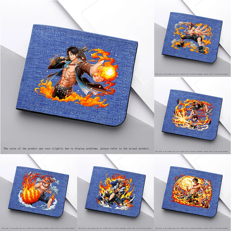 Akcesoria z anime One Piece, męski portfel na karty, figurka anime Portgas D Ace, krótki portfel, składany, przenośny portfelik na monety dla studenta.