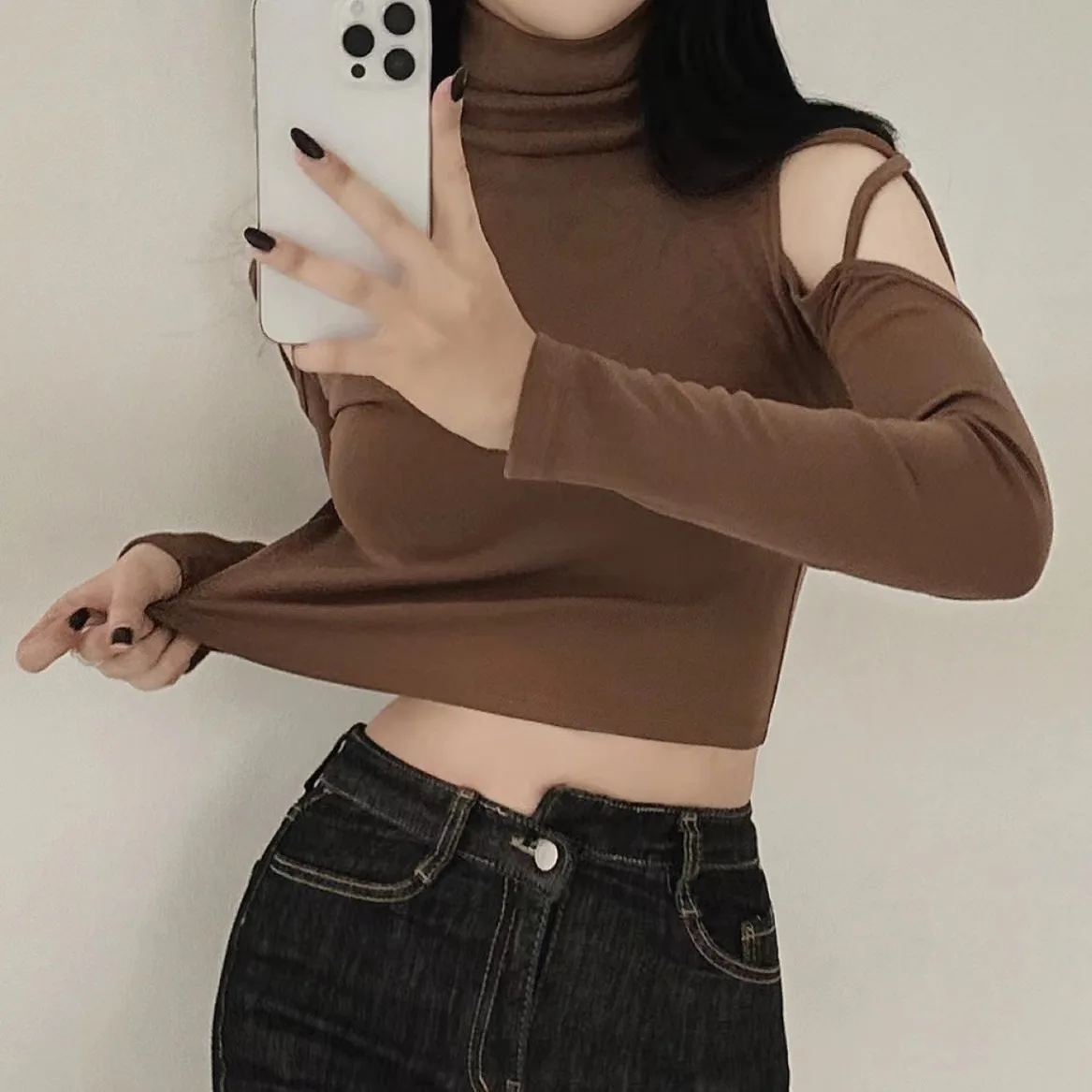 Long Sleeve T Shirt for Women Cotton Sexy Crop Tops Woman Plain Slim Off Shoulder Vintage Slacks Comfortable Stretch Trends 2024