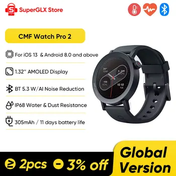 Global Sürüm CMF by Nothing Watch Pro 2 Bluetooth 5.3 Yapay Zeka Gürültü Azaltma özellikli IP68 Android iOS için GPS Smartwatch ile Aramalar