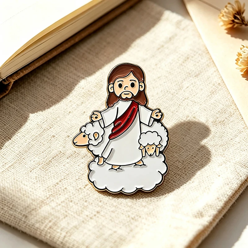 Jesus Cross Bible Sacred Heart Pins 4-style Enamel Metal Brooch Pin On Bags Clothes Lapel Badge Gifts