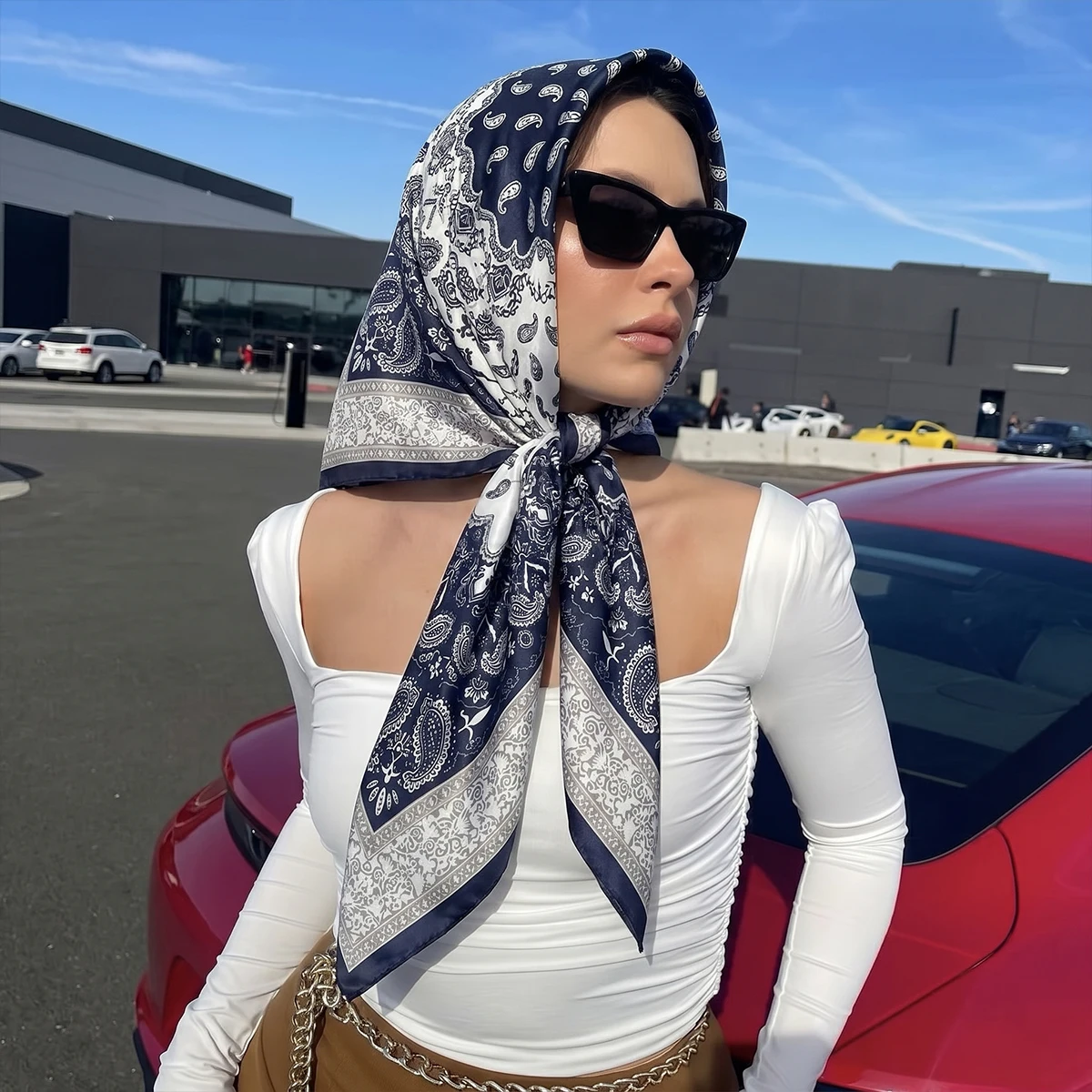 2026 Silk Scarf 90cm Luxury Br - Face Scarf Mask review and price