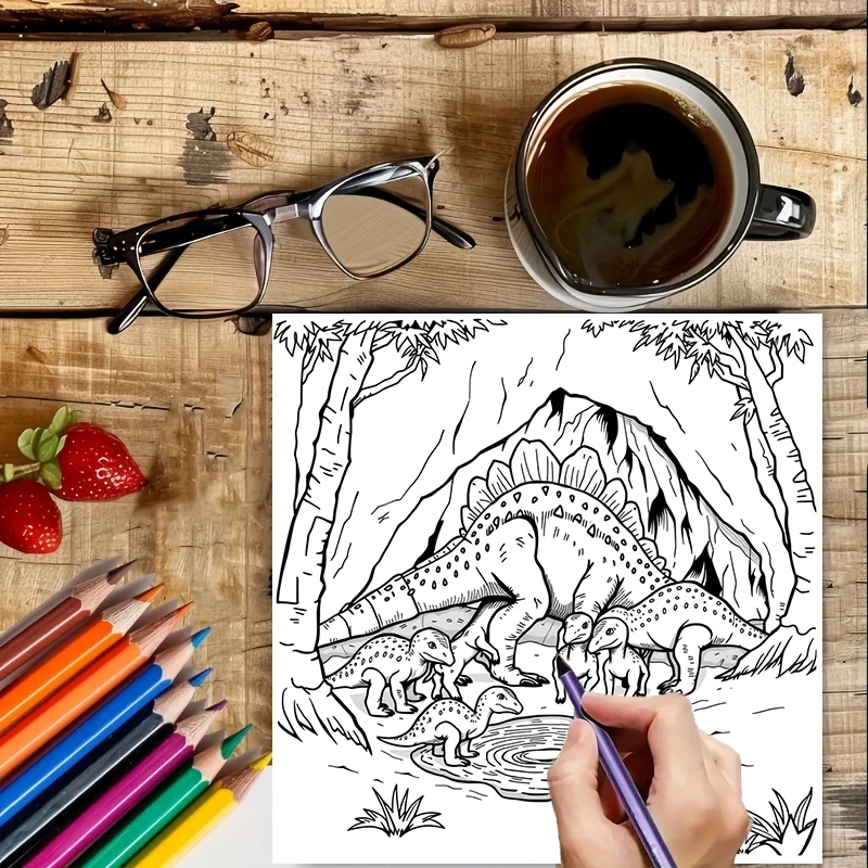 28 pages de dinosaures originaux en livre de coloriage d'action pour adulte |   Livre de coloriage, fournitures de dessin pour Noël, Thanksgiving