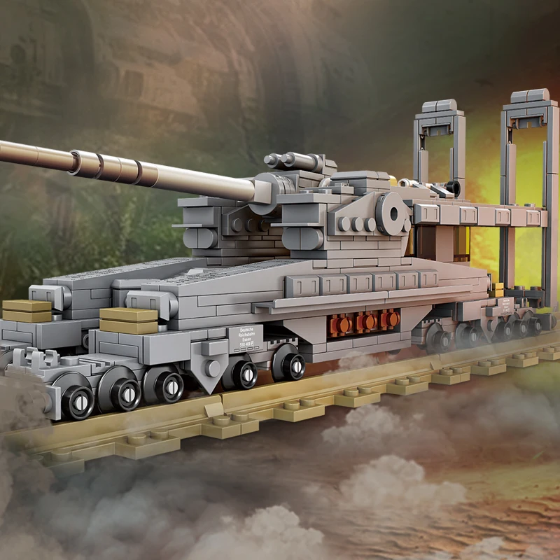 NEW WW2 Railway Gun Building Blocks Military Cannon MOC Bricks Model Army Weapon Tank Children Toys Adult Kid Boy Christmas Gift