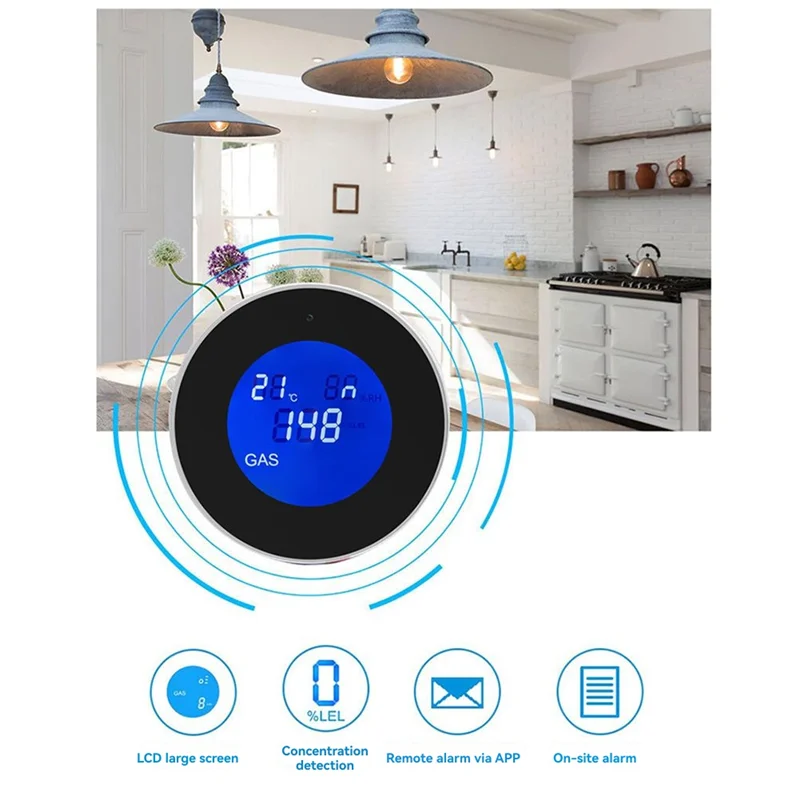 【NOVO】Detector de vazamento de gás wi-fi Tuya Detector de gás inteligente com função de temperatura com display LCD com aplicativo Tuya Plugue UE