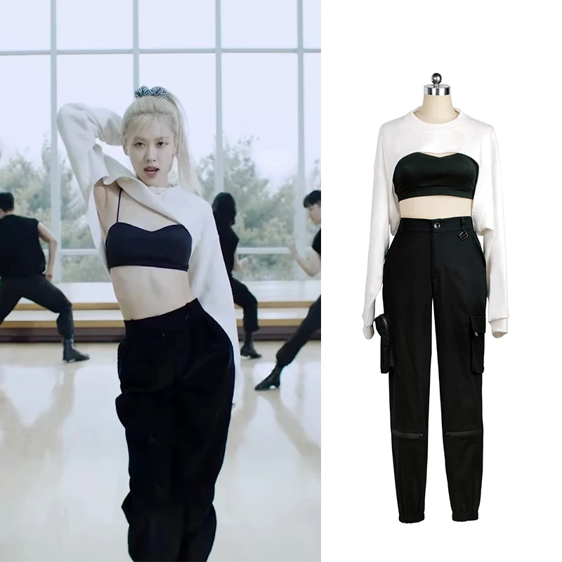 

Rose Stage Performance Outfit Cool Jazz Style Costume Korean Female Group Entertainment Custom Made Clothing