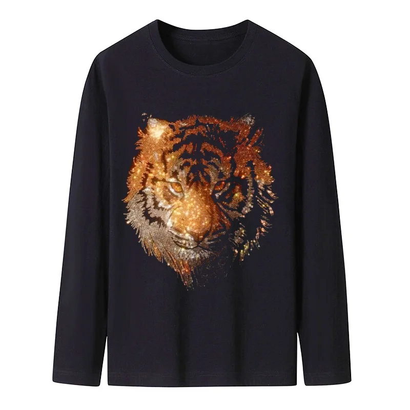 IZEVUS High quality men's long sleeve T-shirt Hot diamond dragon pattern animal pattern popular casual long sleeve T-shirt