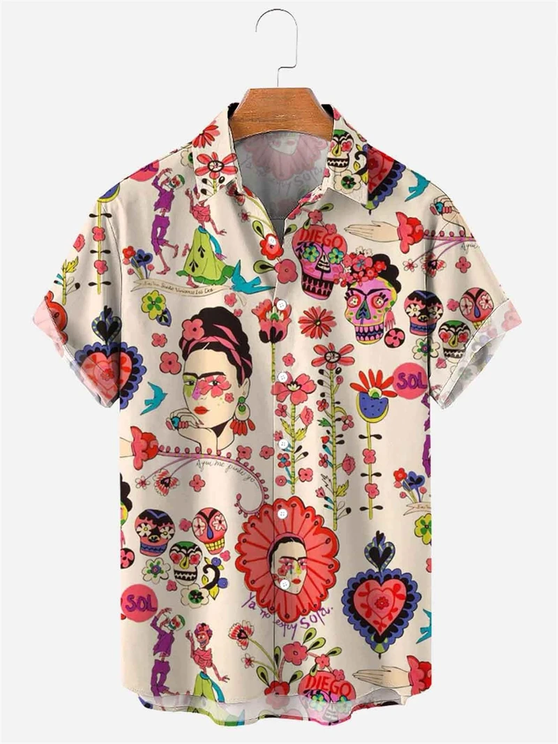 

Hawaiian Beach Shirts for Men Casual Fashion Short Sleeve Tops Beauty Print Men's Shirts Button Hip Hop Clothing Vacation Blouse