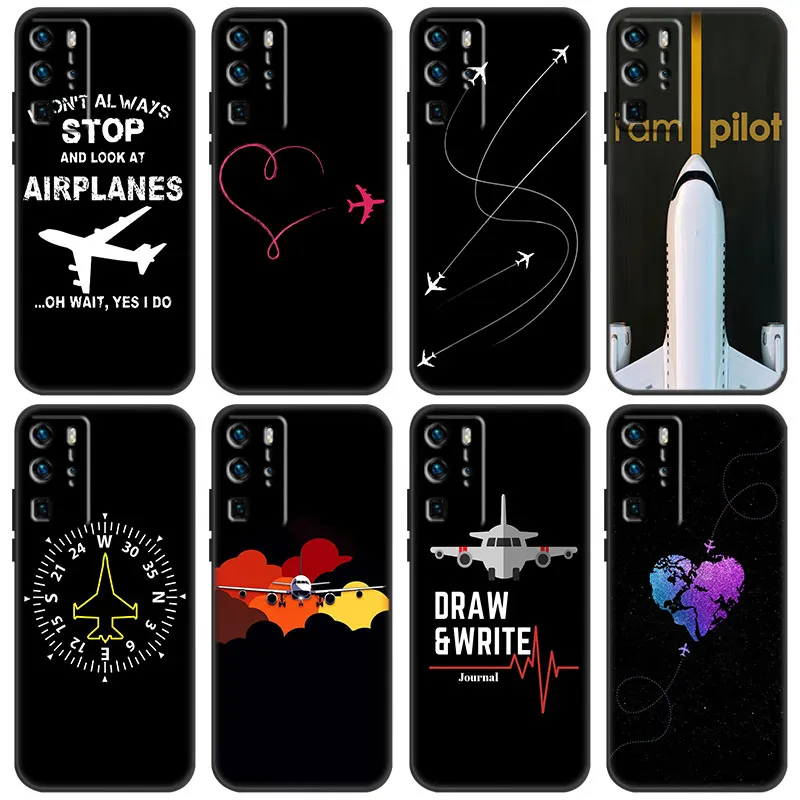 Airplane fly travel Pilot Plane Case For Huawei P Smart Z S 2021 2020 2019 2018 P50 P40 P30 P20 Pro P10 P9 P8 Lite 2017 5G Black