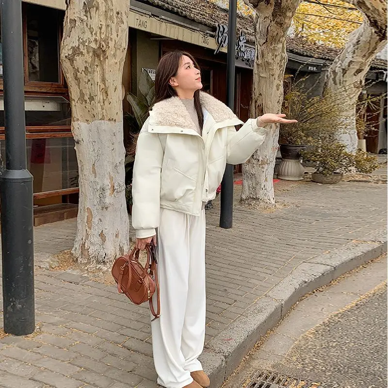 جديد المرأة تقليد ملابس قطنية من جلد الغنم ، الخريف الشتاء ، صوف الضأن أسفل سترة قطن أنثى بدوره الفراء طوق وسادة مبطنة