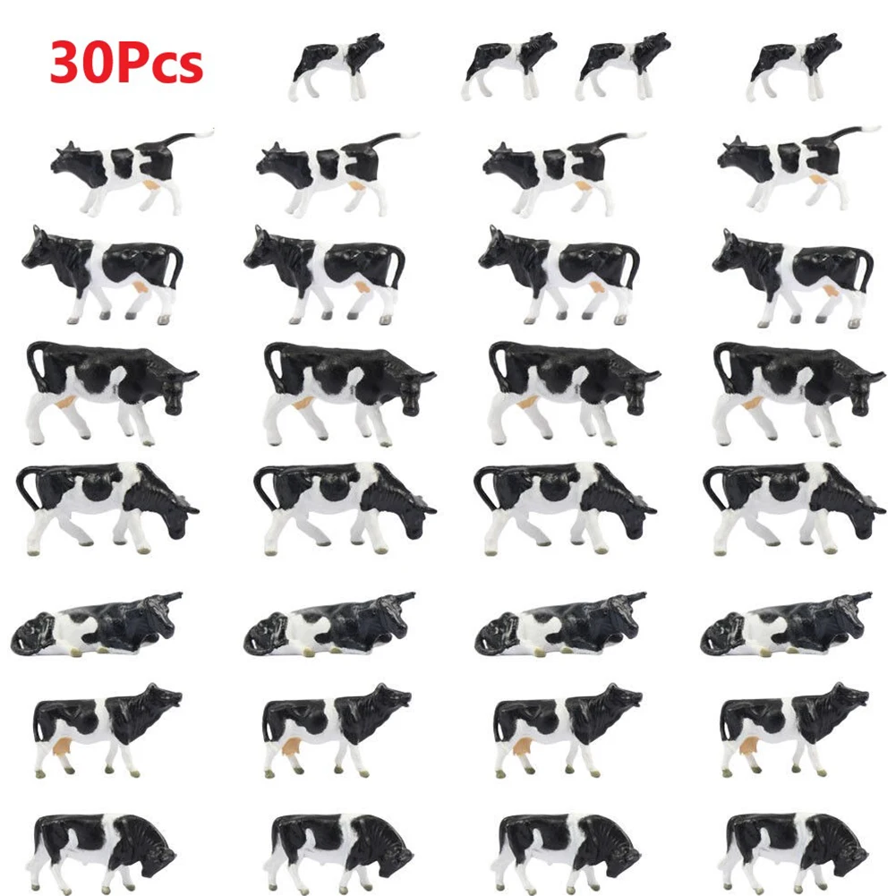 30Pcs HO Scale Painted Farm Animals Cows 8 Different Poses Model Railway 1:87 Scale Model Animals P8714 Model Building Kit