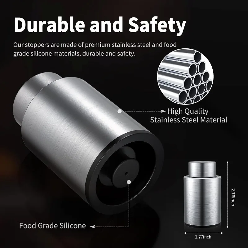 Wine Bottle Stoppers Vacuum Wine Stopper Stainless Steel Wine Savers Vacuum Pump Corks Keep Wine Really Fresh