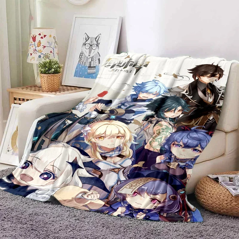 

P-Project G-Genshin Impact Throw Blanket Soft Flannel Thin Blankets for Bed Sofa Cover Bedspread picnic cooling gift Home Deco