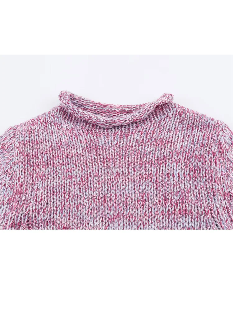 HH المرأة الخريف مرونة البلوز طويلة الأكمام البلوز المرأة عادية فضفاض محبوك الشارع الشهير القمم الياقة المستديرة سترة القمم