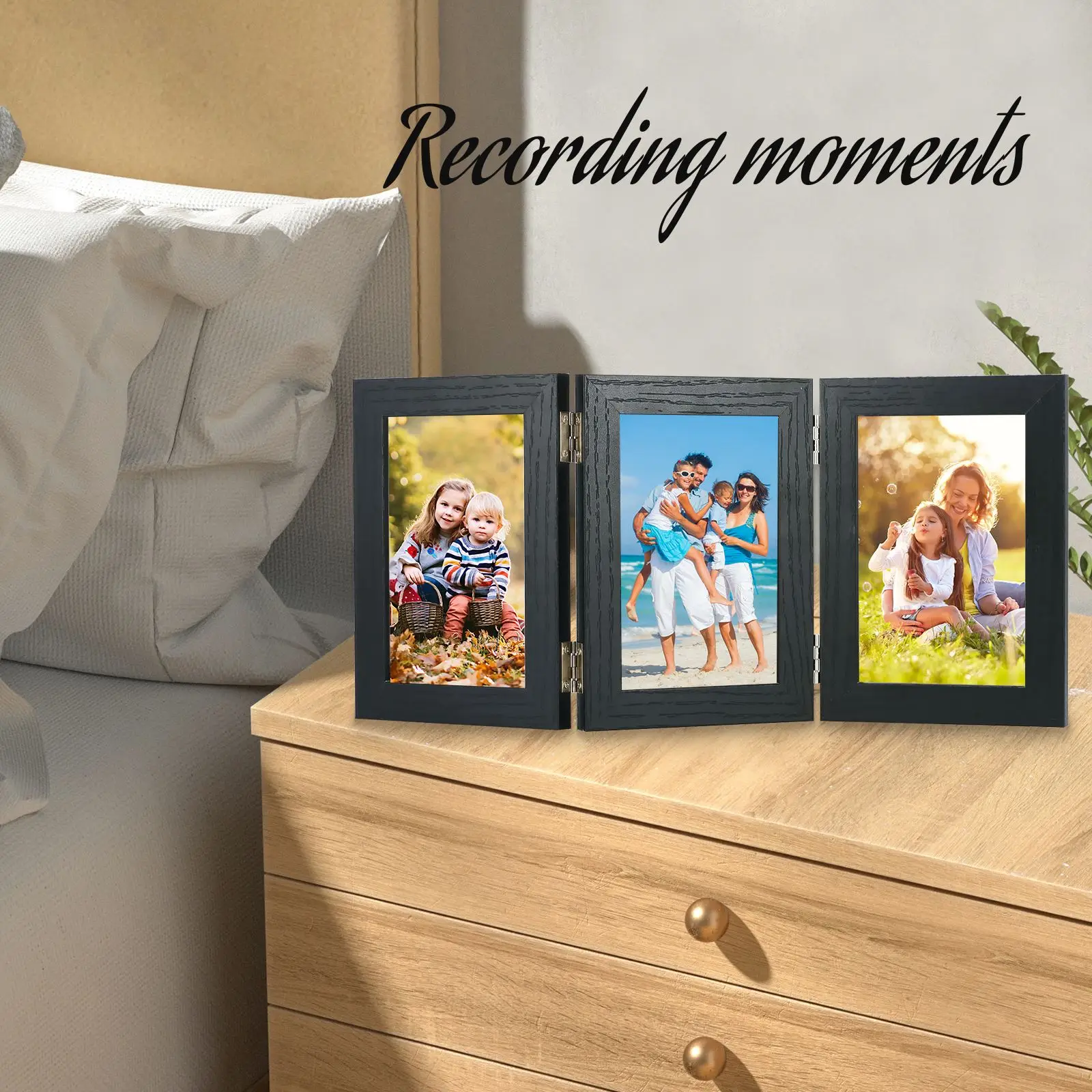 

4x6 Inch Folding Collage Picture Frame With Glass Front 3 Photos Frames Triple Photo Frame Hinged Tabletop Display Decoration