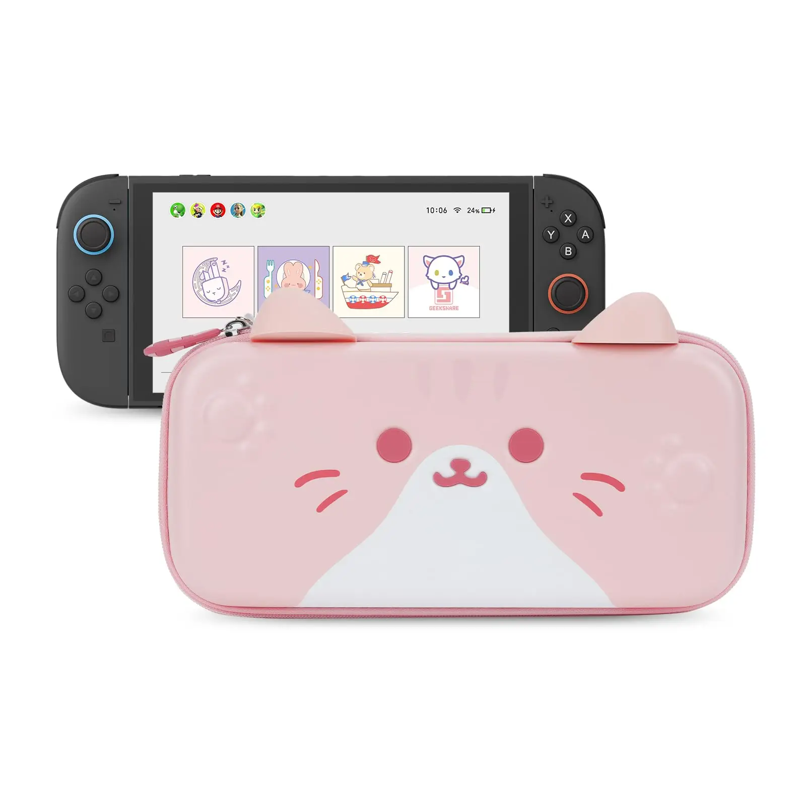 Nouvelle Housse de Transport Rigide pour Nintendo Switch avec Motif Chat Mignon, Sac de Rangement Portable avec 10 Emplacements pour Cartes de Jeu, Pochette de Voyage Antichoc