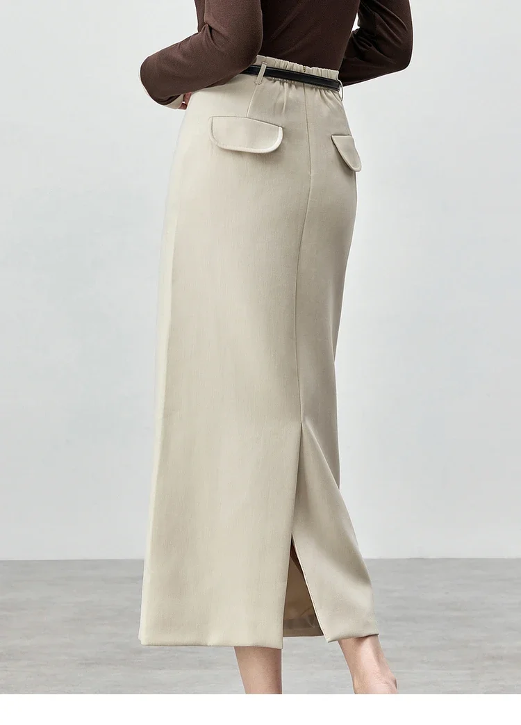 SENTUBILA Korean Fashion Straight Midi Skirt for Women 2025 Autumn Fall Office Work Business Simple Split Long Skirts  143Q56152