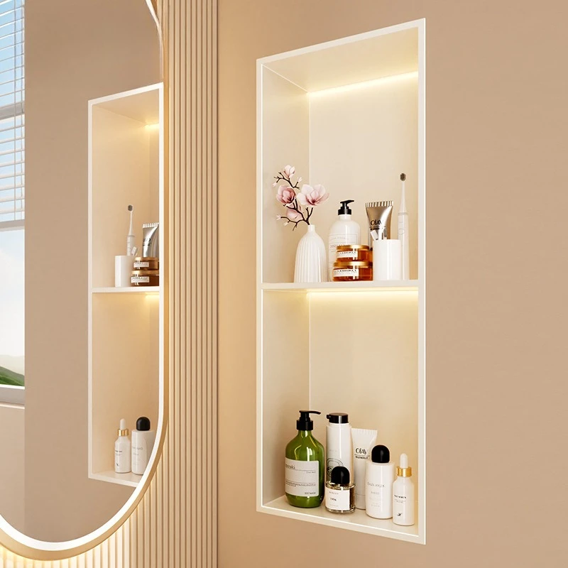 Bathroom recessed washstand metal finished toilet shower room baffle rack