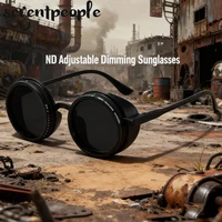 Gafas de sol redondas con atenuación ajustable polarizadas Vintage para hombre, gafas de sol Steampunk de marca de lujo 2025, gafas de sol para pescar al aire libre UV400