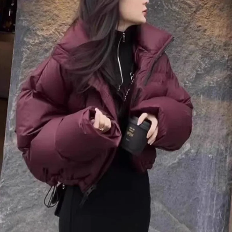 Manteau à la mode, doudoune courte avec col montant, manteau à pain épais de style coréen, couleur unie, vêtements d'extérieur pour personnes courtes