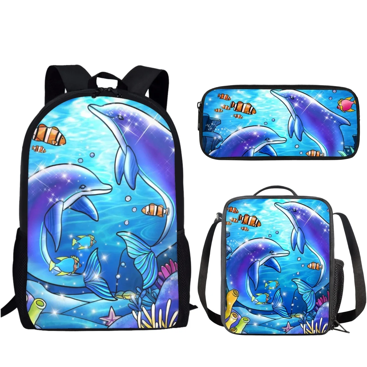 Cartoon Lovely Whale Design Backpack Set of 3 for Teenagers Girl Boy School Bag Women Men Casual Backpack Kids Travel Book Bag