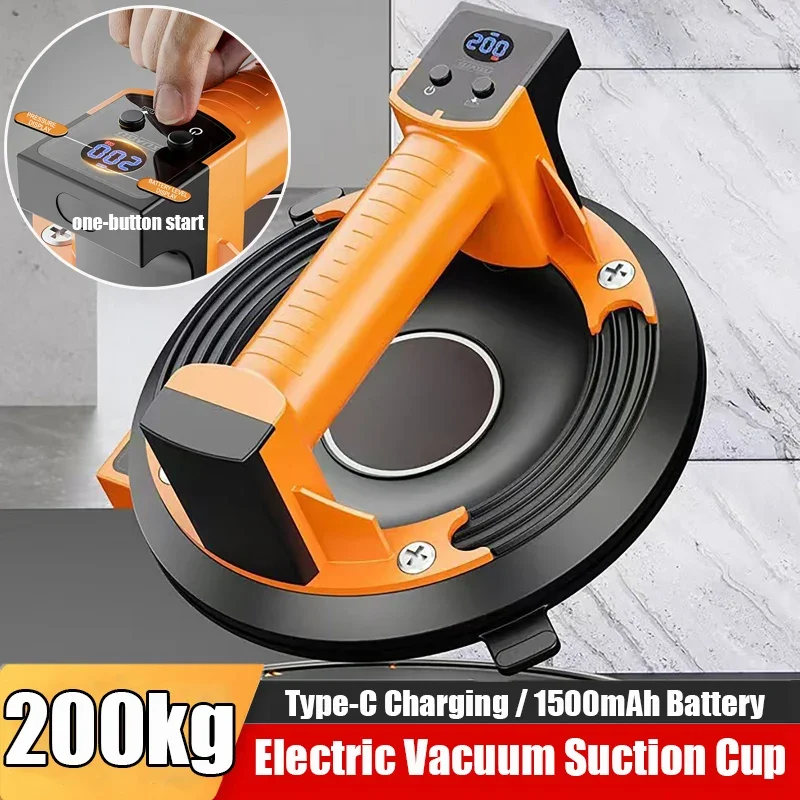 Electric Vacuum Suction Cup 200KG Load Capacity Type-C Charging Tile Fixing Tool Glass Handling Suction Lifter 1500mAH Battery