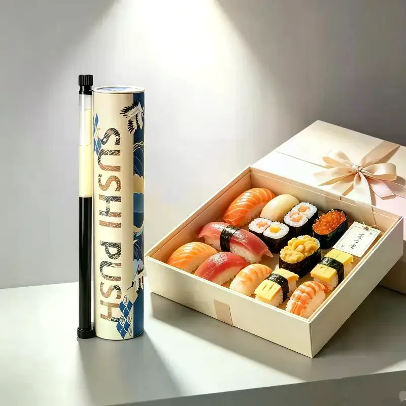 Round Sushi Push Box With Sauce Straw Food Grade Paper Tube Push Up Container Sushi DIY Packaging Tools