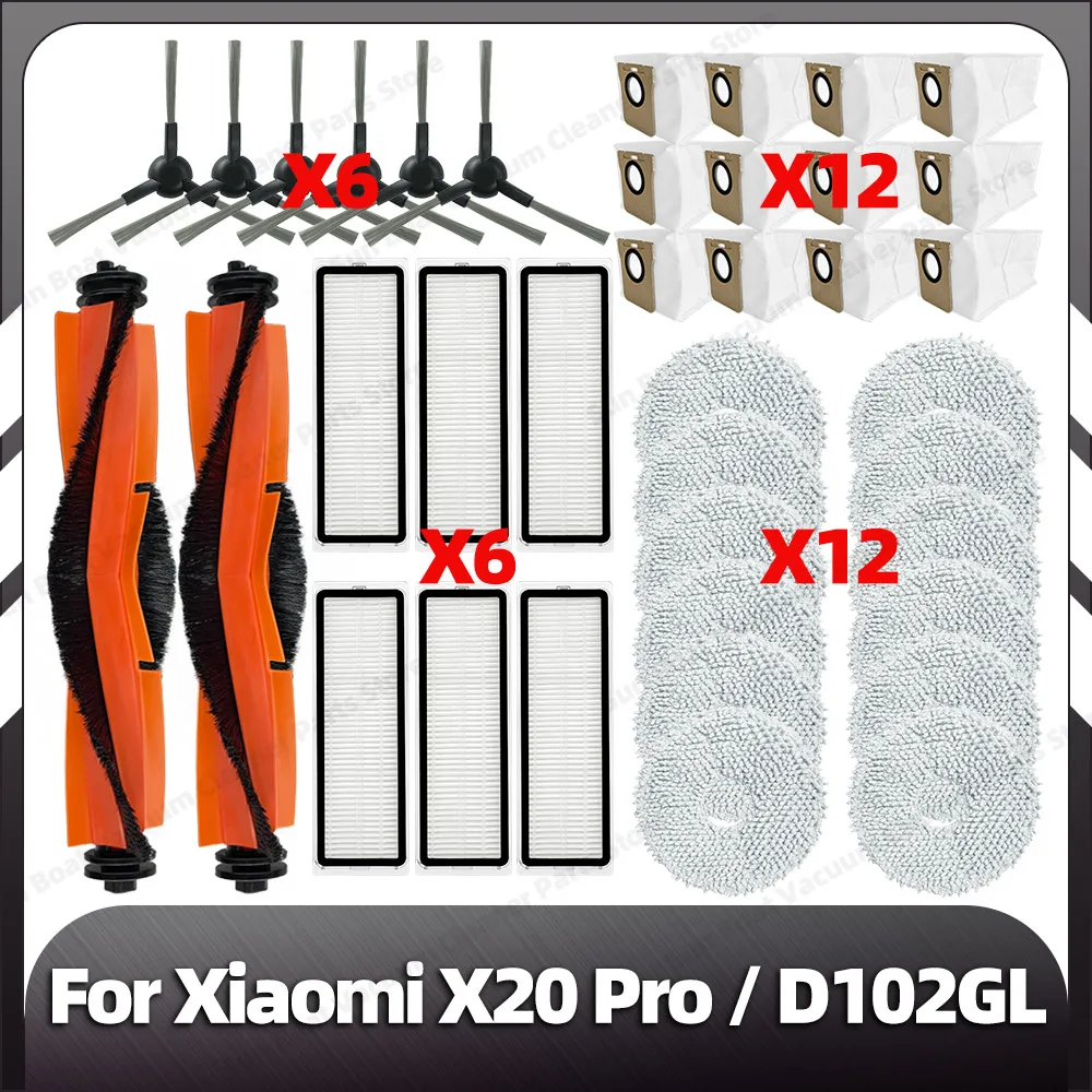 Kompatybilny z Xiaomi X20 Pro Wymienna szczotka boczna Główna szczotka boczna Filtr HEPA Nakładki do mopa Worki na kurz Części zamienne Akcesoria
