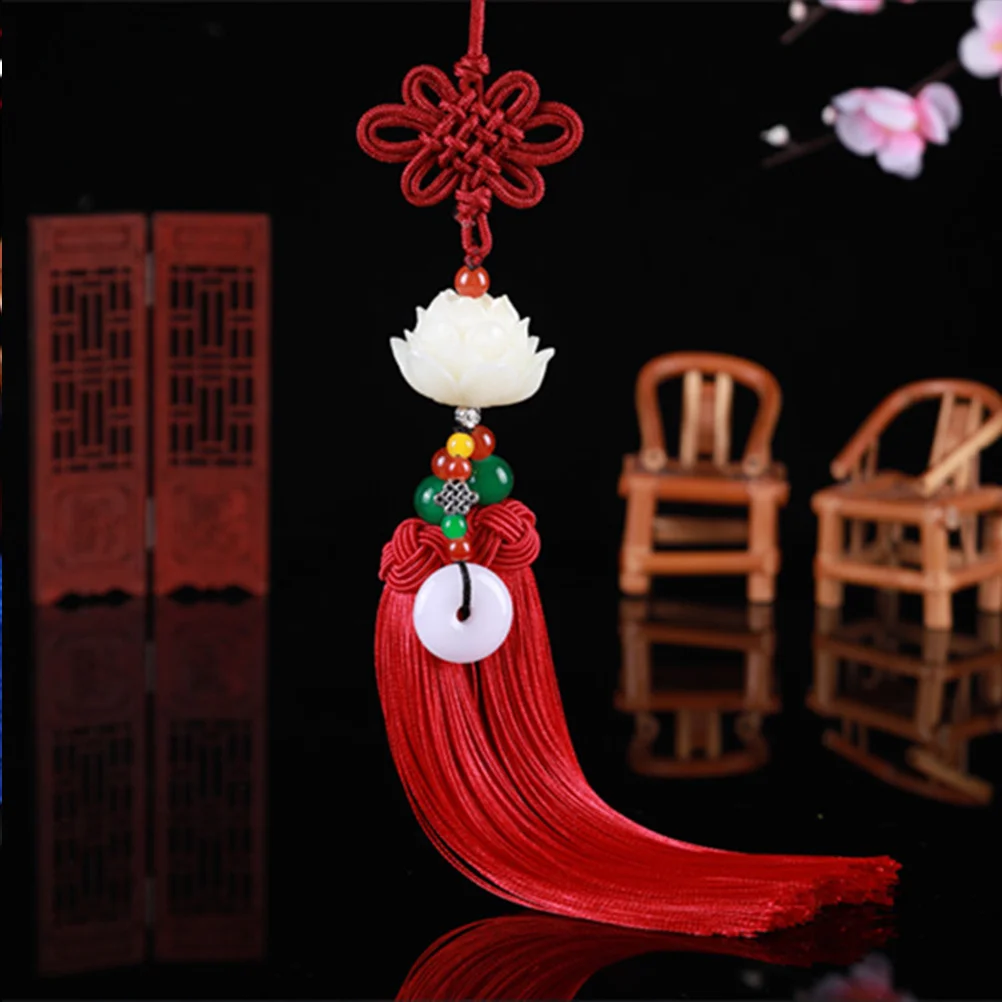 

Red Chinese Knot Tassel Lotus Car Pendant No Harm to Health Creative Decent Gift for Lover Friends Family Pendant for Car