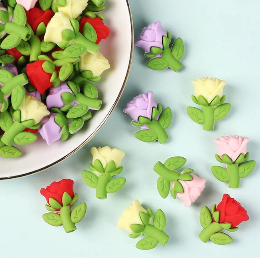 

5/10Pcs Silicone Beads Rose 3D Stereoscopic Focal Beads Jewellery Making DIY Keychain Beaded Pen Bracelets Jewelry Accessories