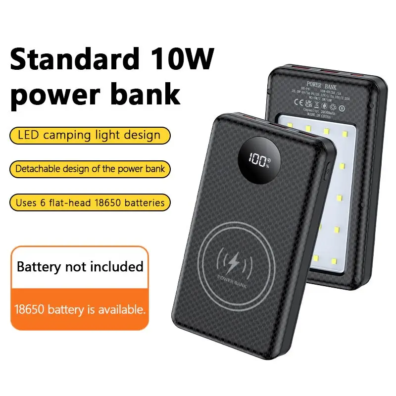 حزمة بطارية 18650 قابلة للفصل مكونة من 6 خلايا، مجموعة طاقة محمولة للشحن اللاسلكي مع ضوء للتخييم #6