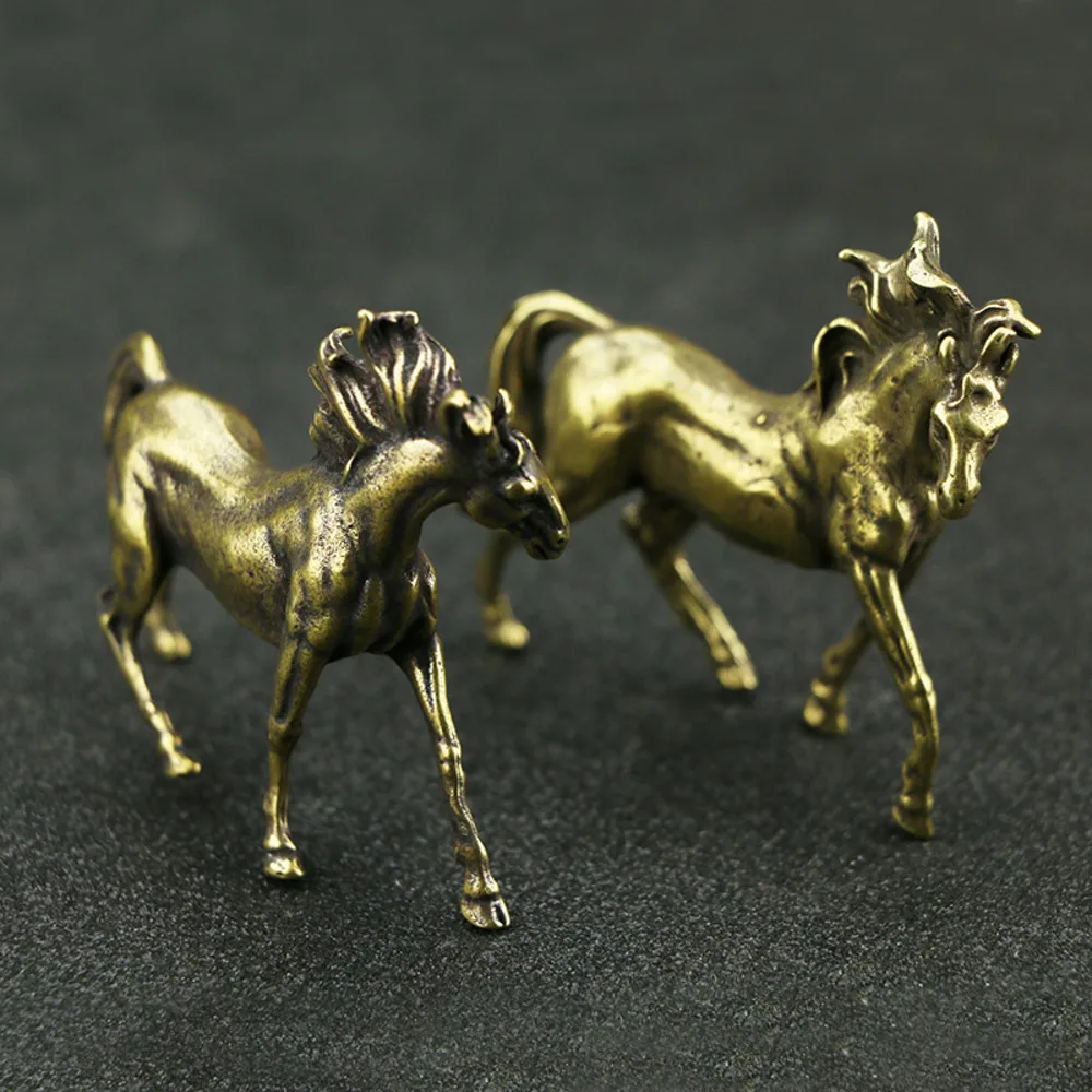 Antique Bronze Ware Collection Pure Brass Casting Solid Steed Home Decoration Small Ornament Copper Horse Pair