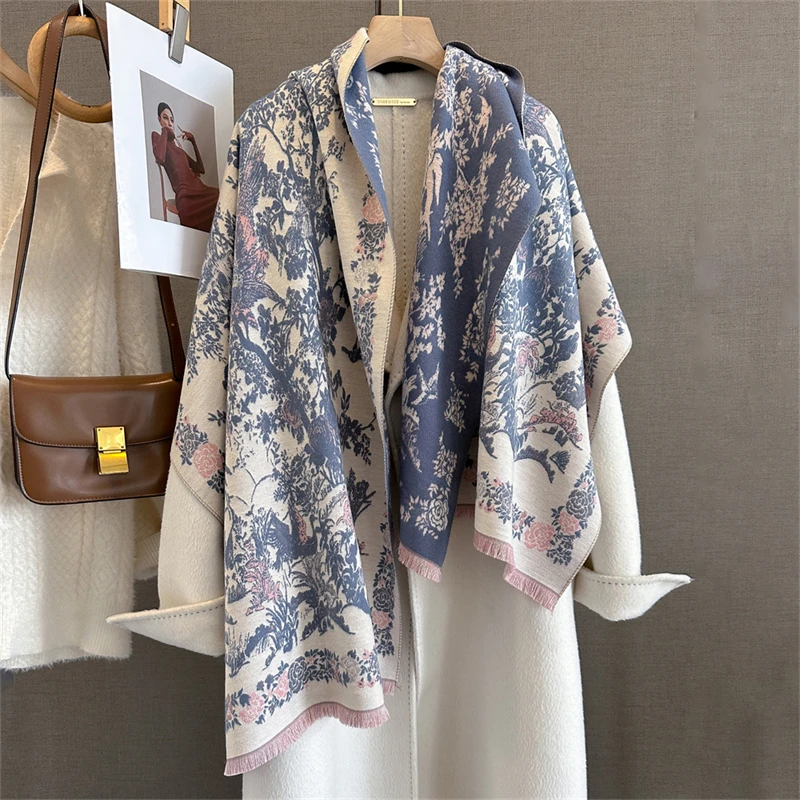 

2025 зимний теплый кашемировый шарф для женщин, роскошный принт, шаль из пашмины, шейный платок, женский дизайн Bufanda Echarpe, повязка на голову