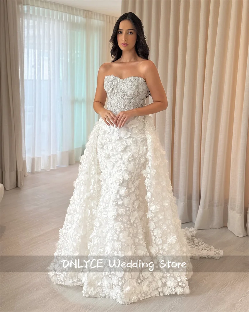 ชุดแต่งงานสีขาวประดับดอกไม้ 3 มิติ ผูกเชือกด้านหลัง ยาวกรอมพื้น ชุดเจ้าสาวแบบสั่งตัด ชุดราตรีสำหรับงานเลี้ยง