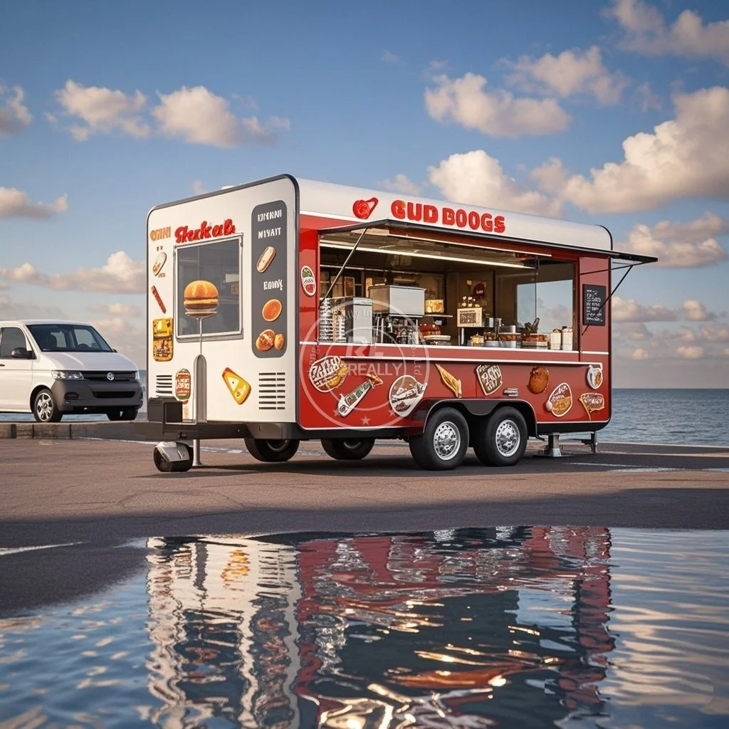 

Custom Size Food Truck BBQ Pizza Trucks Mobile Dining Car Hot Dog Food Cart Burger Trailer Coffee Vending Van Food Trailer