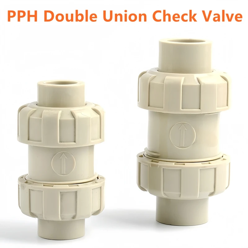 1PC I.D 20~110mm PPH Double Union Check Valve Aquarium Fish Tank Pipe Connector Garden Watering Irrigation System Connector