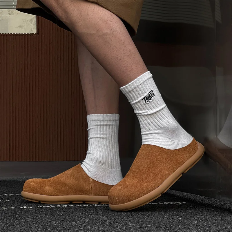 

Couple's Indoor Outdoor Slip-On Slippers Half Sandals Women's Style Home Comfortable Rubber Material Grey Size-L BaoTou Slippers