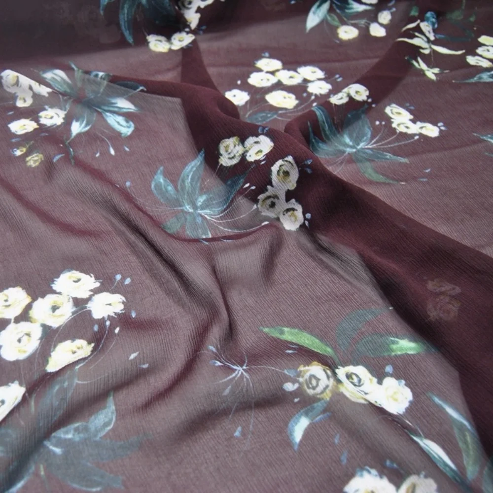 Ready Goods Woven Flower Printing Design Smooth Feeling Silk Crinkle Chiffon Fabric for Garment Custom Cloth Dress
