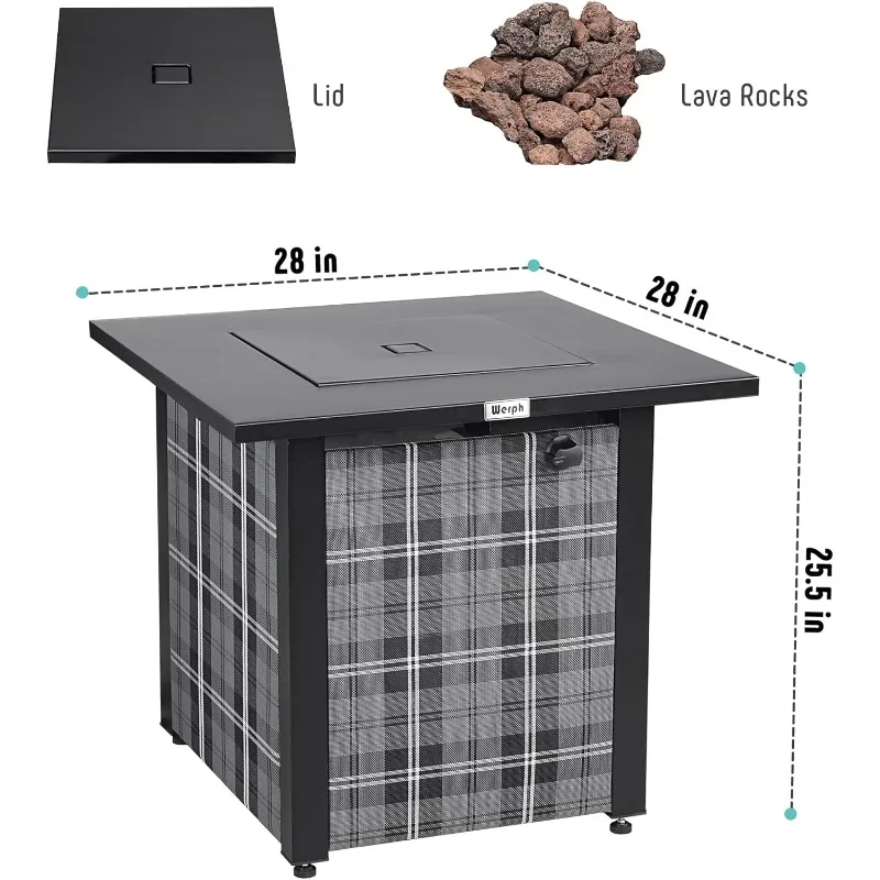 28 in Propane Fire Pit Table, ETL-Certified Fire Table with Lava Rocks for Patio Deck Garden Courtyard, 50,000 BTU